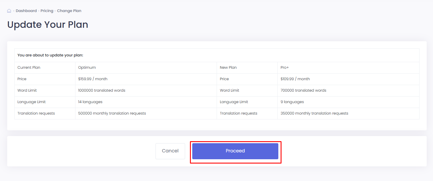 Change Plan button