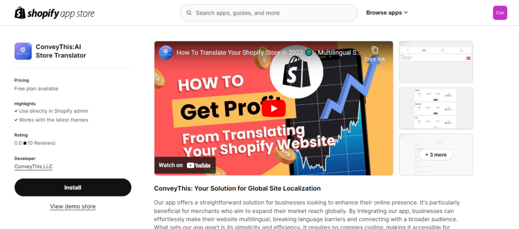 ConveyThis AI Store Translator Übersetzer-Widget für Websites ConveyThis Shopify App Store