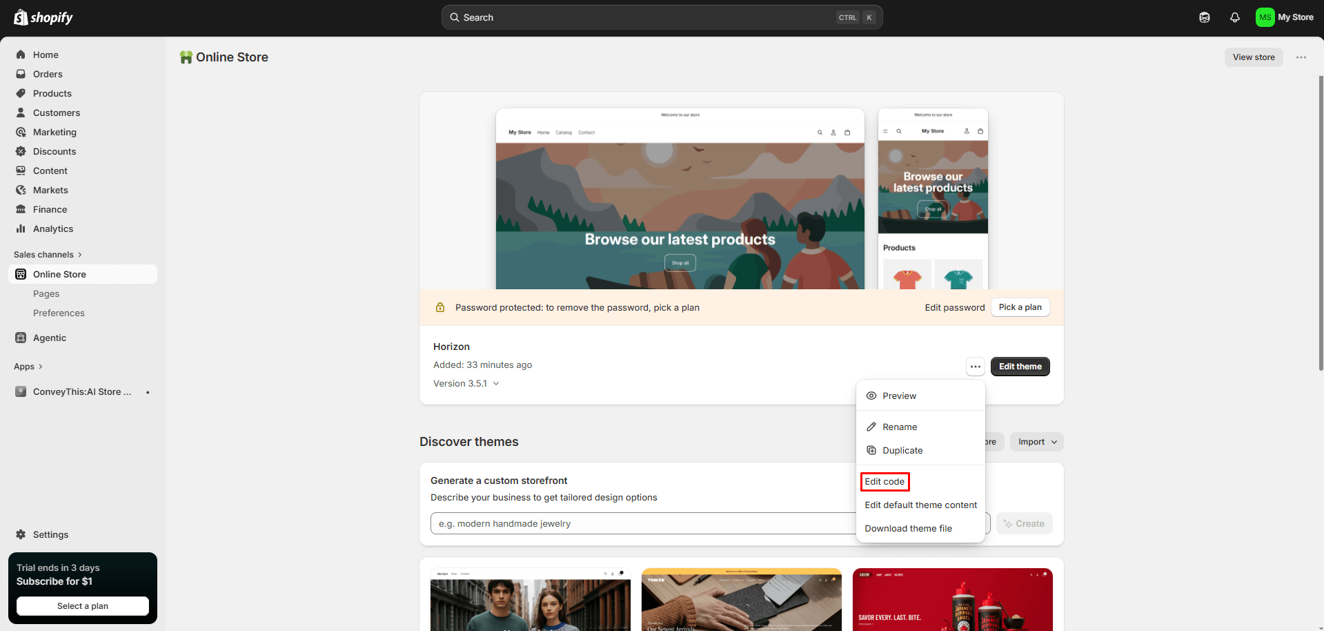 Shopify Edit Code location