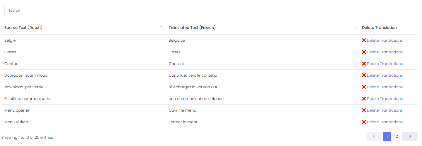 Edit imported translations with source and target text columns