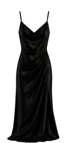 Black silk evening dress on a mannequin — fashion website localization example