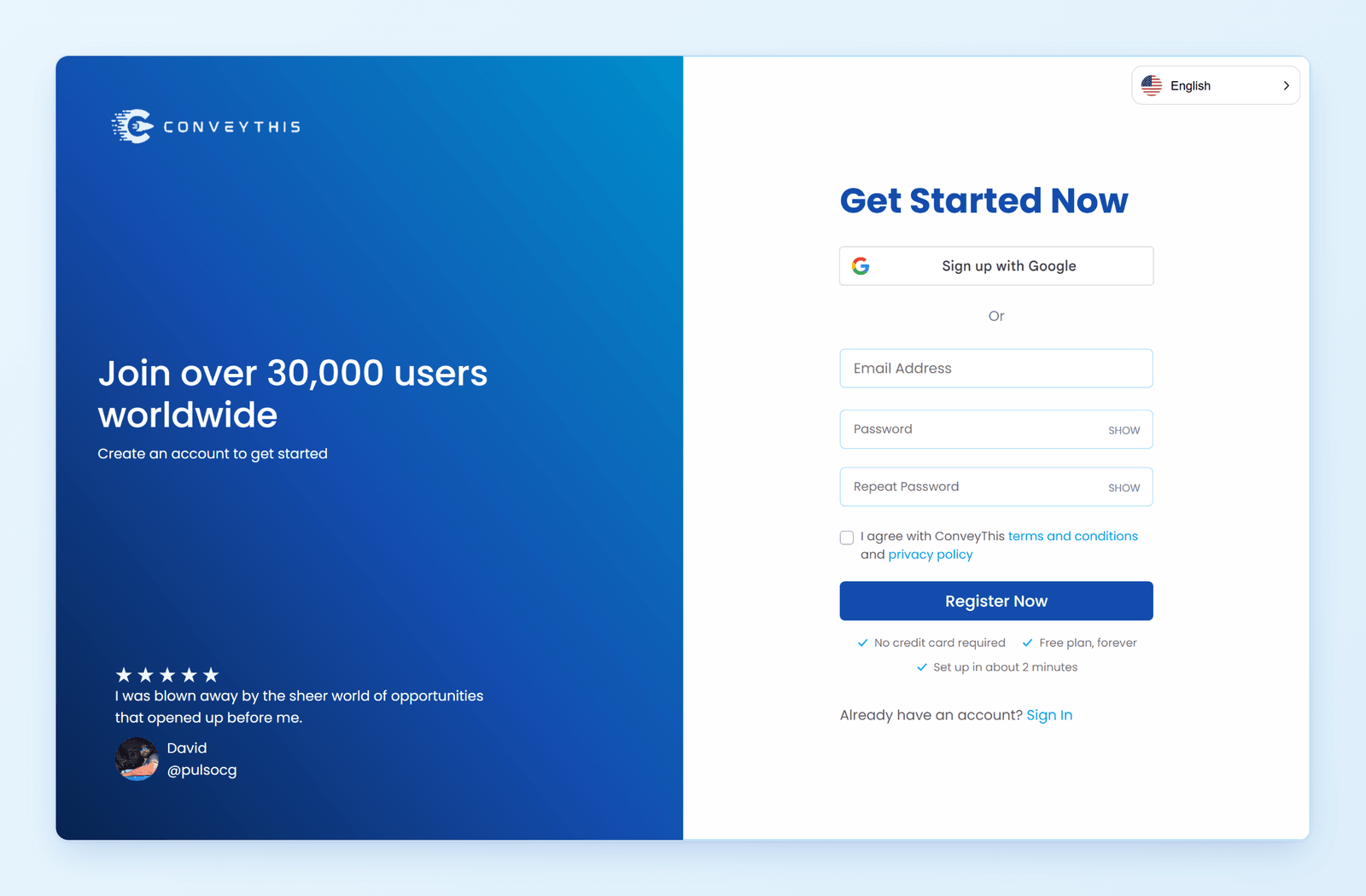 ConveyThis sign-up page