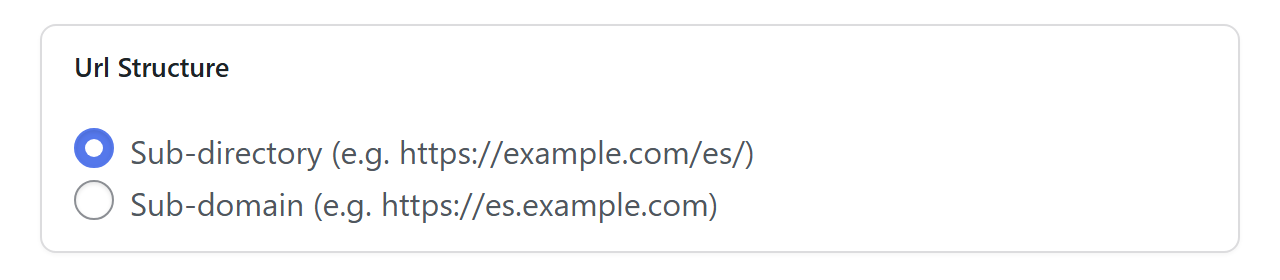 ConveyThis WordPress plugin, General settings: the Url Structure option with Sub-directory selected and Sub-domain available